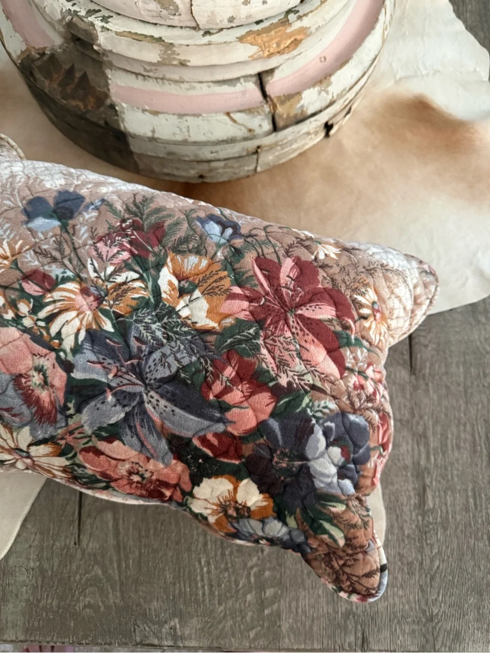 Vintage Floral Quilted Velvet Decorative Pillow - Multi Color